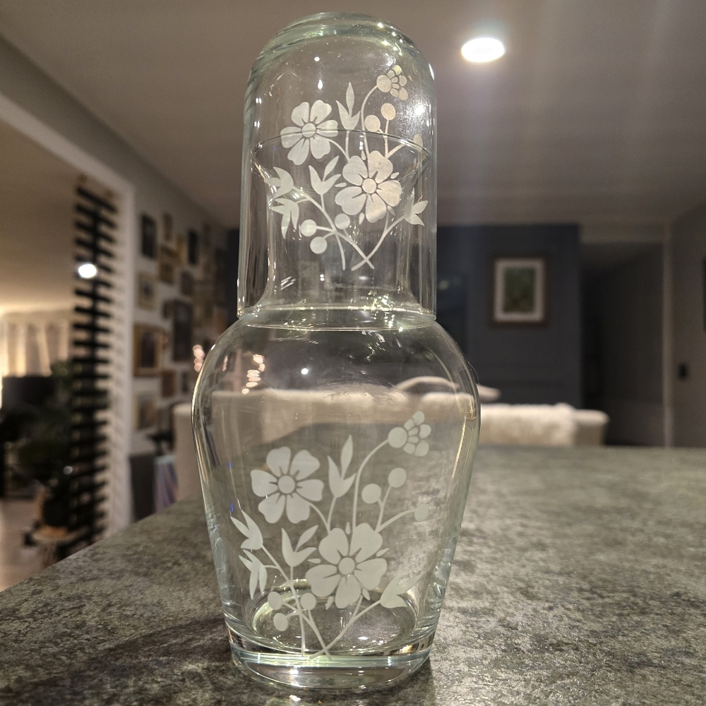 Vintage Turkish Hand Crafted Crystal Night Table Glass Carafe & Cup